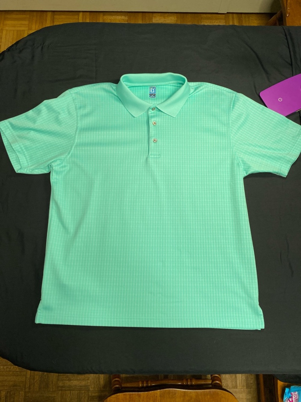 PGA Short-Sleeve Mint Green & white Polo Shirt with Check pattern, Men’s XL